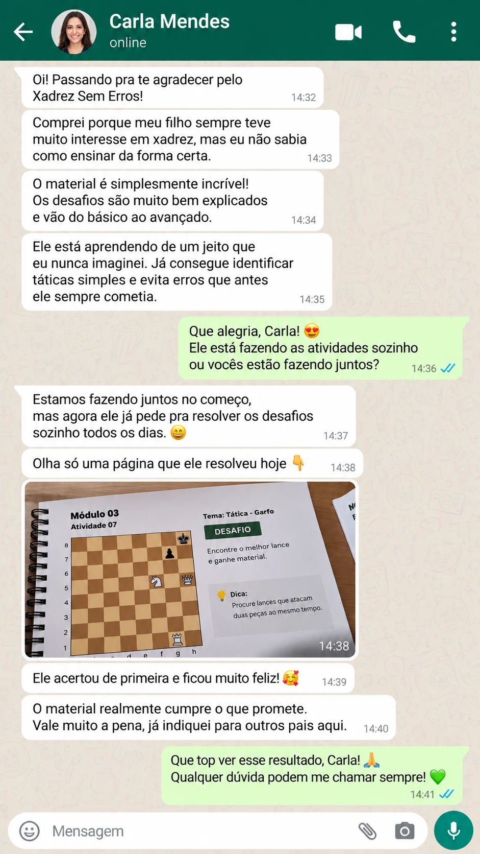 Depoimento de cliente sobre Xadrez Sem Erros